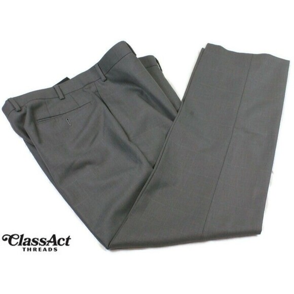 Calvin Klein Dress Pants Mens Flat Front Gray Windowpane Polyester Blend 36 X 30 - Picture 1 of 6